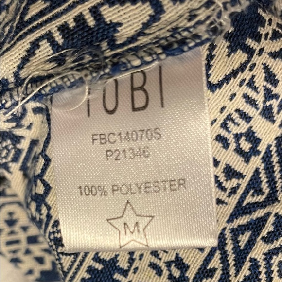 Tobi Pants Women’s Fold Over High Waisted Tapered Leg Sz Med Ikat Pattern Blue - Picture 7 of 7